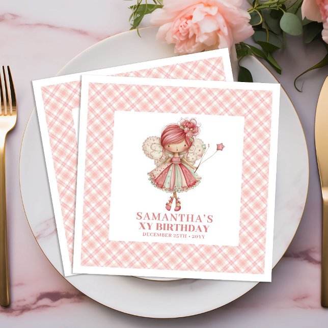 Lekfull Älva Flicka 6-års Födelsedag Rodnad Blommi Pappersservett (Whimsical Fairy Girl 6th Birthday Blush Floral napkins)