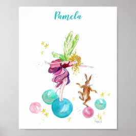 Lekfull älva på färgade bollar med kaninposter poster