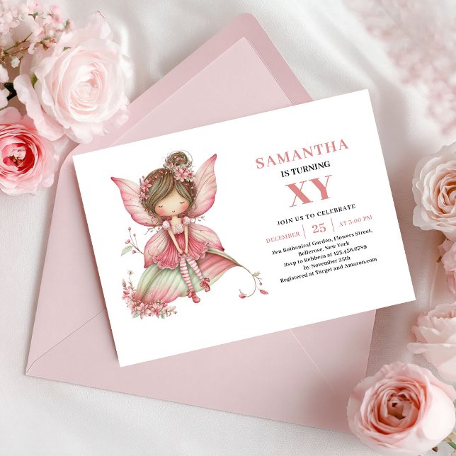 Lekfull Ängsblomma Födelsedags Blush Blommig Inbju Inbjudningar (Whimsy Fairy Girl Birthday Blush Floral Invitation)