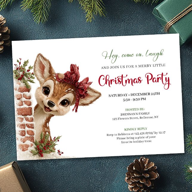 Lekfull bebisren jul inbjudan som går att redigera (Playful baby reindeer editable Christmas invite)