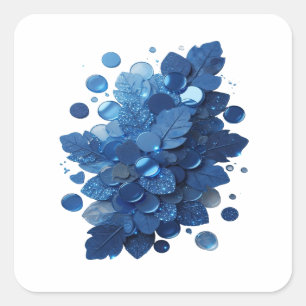 Lekfull blå BLÅ BLAD OCH GLITTRANDE BUBBLOR Fyrkantigt Klistermärke