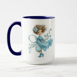 Lekfull Blå Blomsterflicka Cottageliknande Konst Mugg