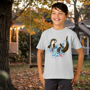 Lekfull Blå Drömsk Flodutter Splash Söt T Shirt