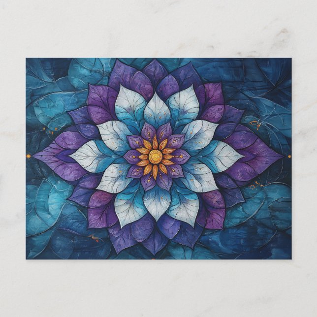 Lekfull blå och lila mandala-doodle vykort (Framsida)