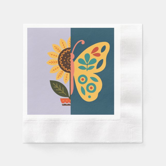 Lekfull blom- och fjärilsdesign  pappersservett (Framsidan)