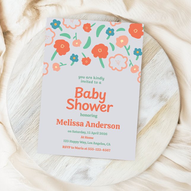 Lekfull Blommig Baby Shower Inbjudan  (Skapare uppladdad)