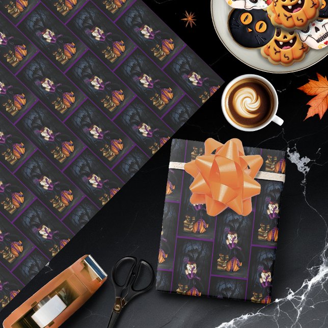 Lekfull Blond Häxa Pumpa Lila Fantasy Presentpapper (Skapare uppladdad)