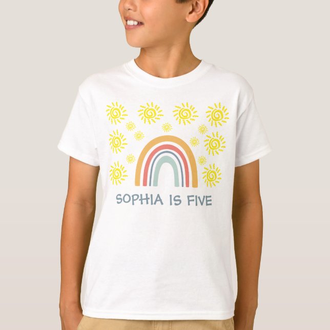 Lekfull Boho Regnbåge och Sol 5-års Födelsedag Bar T Shirt (Framsida)