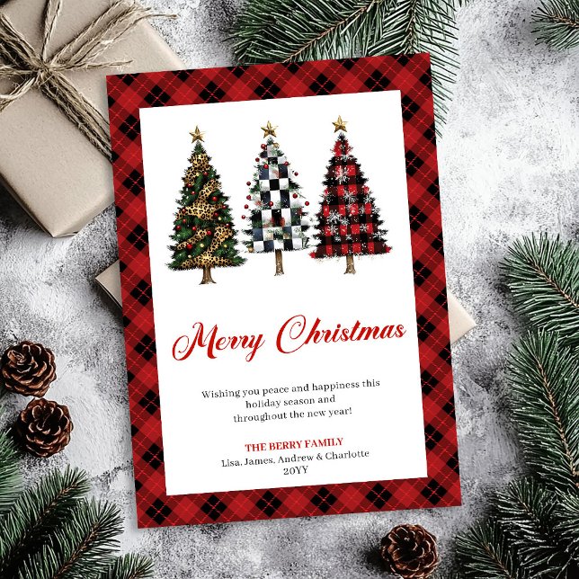 Lekfull Buffalo-rutig julgran festlig kort (Playful Buffalo Plaid Christmas Tree Festive Card)