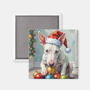 Lekfull Bull Terrier Hund Bevakar Jul Magnet