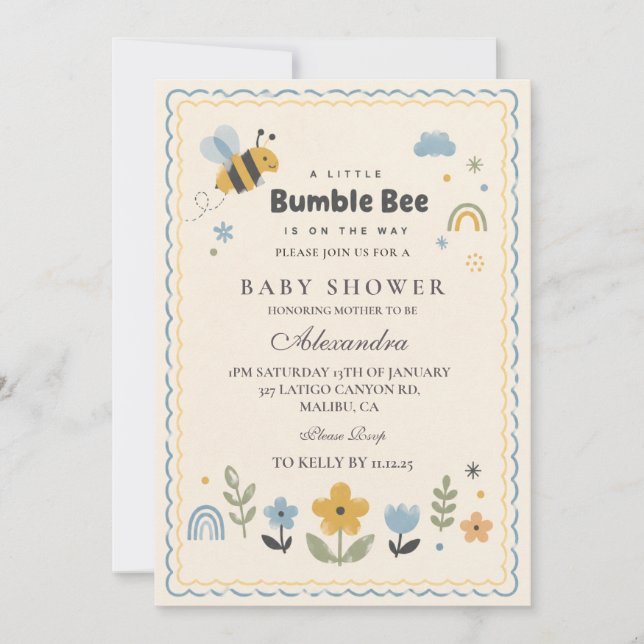 Lekfull Bumble Bee Baby Shower Inbjudningar (Framsida)