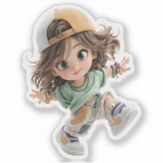 Lekfull Cap Flick Girl – Premium Chibi Konst Klist Klistermärken