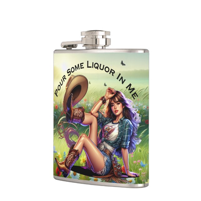 Lekfull Country Cowgirl Sprit Vinyl Omslagen Flask Fickplunta (Vänster)