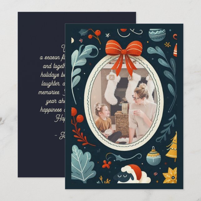 Lekfull dekorativ akvarell ram för högtider julkort (Fram/baksida)