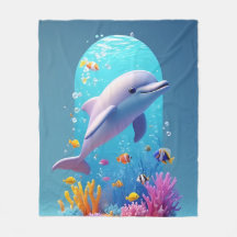 Lekfull delfin bland färgglada tropiska fiskar