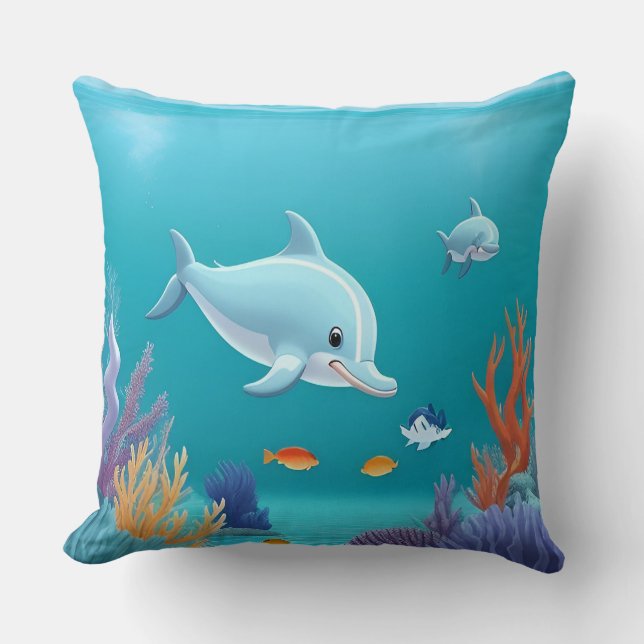Lekfull delfin korallrev Levande kudde present (Framsida)