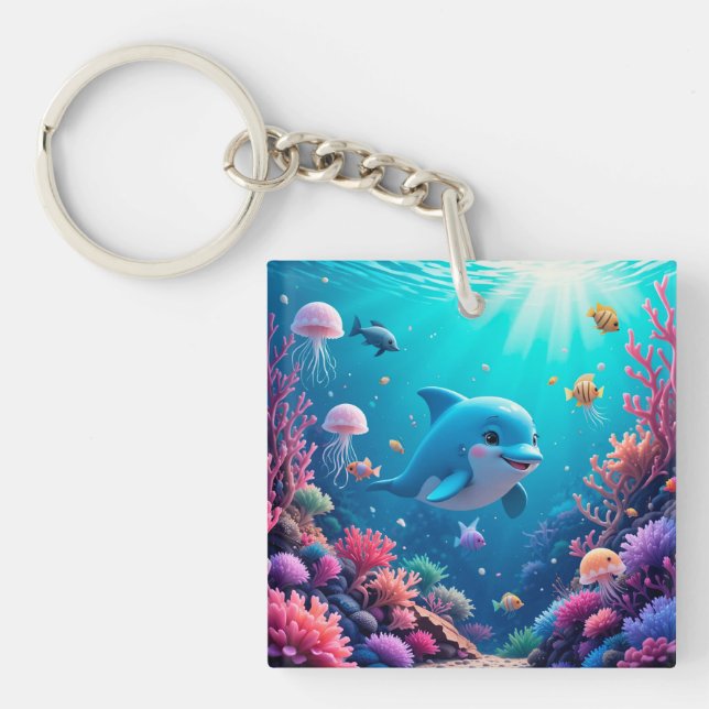 Lekfull delfin och färgrikt marint liv (Framsidan)