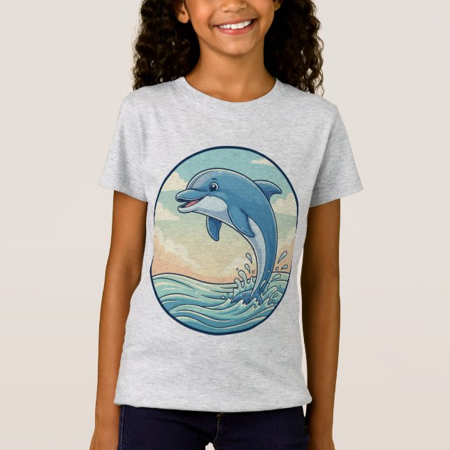Lekfull delfin som hoppar över vågorna t shirt (Framsida)