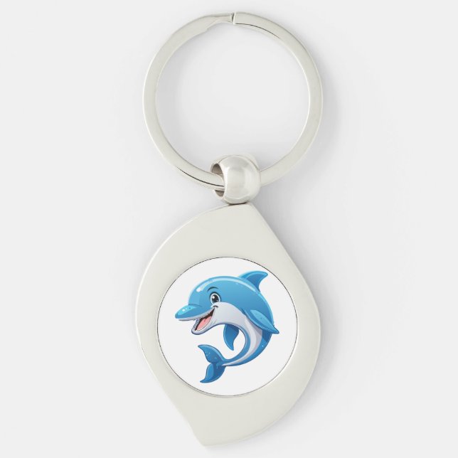 Lekfull delfin swirl silverfärgad nyckelring (Framsidan)