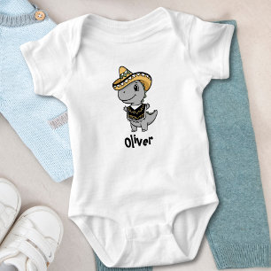 Lekfull dinosaur i festlig sombrero och poncho t shirt