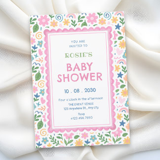 Lekfull doodle baby shower inbjudningar