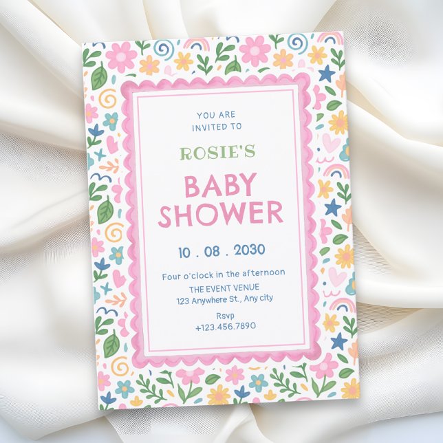 Lekfull doodle baby shower inbjudningar (Skapare uppladdad)