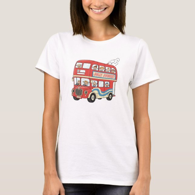 Lekfull dubbeldäckare buss London Retro serieteckn T Shirt (Framsida)