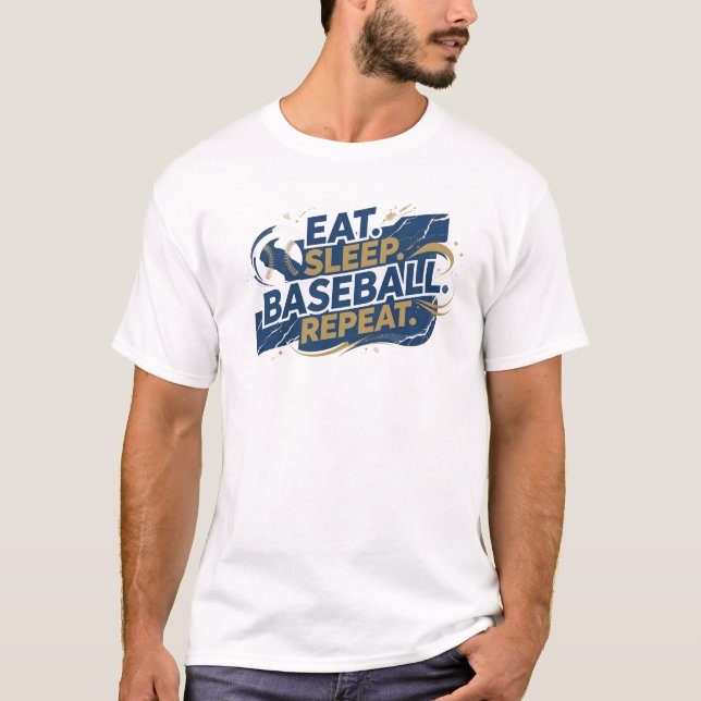 Lekfull EAT SLEEP BASEBALL 2D Designer Grafik T Shirt (Framsida)