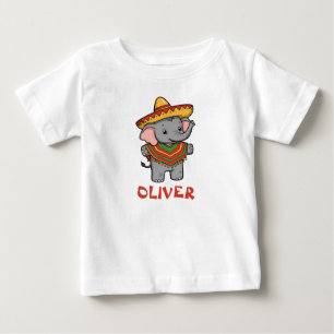 Lekfull elefant i festlig sombrero och poncho t shirt
