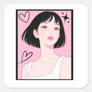Lekfull & Estetisk: Söt Kawaii Flicka Rosa Estetik Fyrkantigt Klistermärke