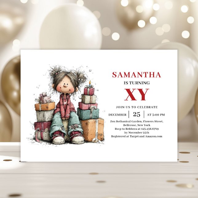 Lekfull fantasifull flickfödelsedagsinbjudan inbjudningar (Whimsical Playful Girl Birthday invitation)