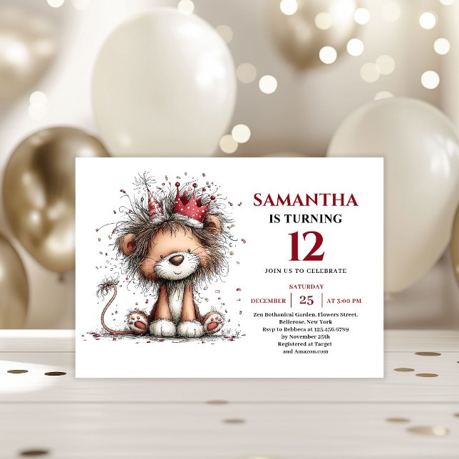 Lekfull fantasifull lejonfest barnkalas inbjudan (Playful whimsical animals party kids birthday invitation

)