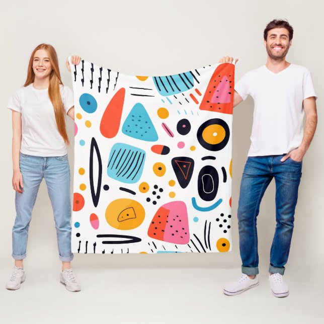 Lekfull färgrik geometrisk Memphis-stil mönster Fleecefilt (På plats)