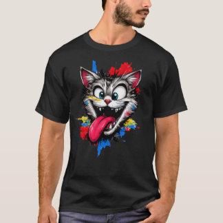 Lekfull Färgrik Katt Ansikte T-Shirt