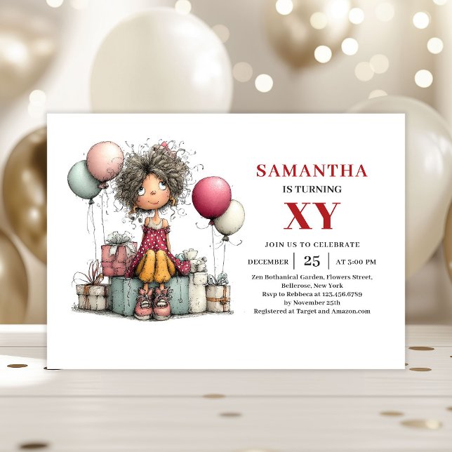 Lekfull Flicka Födelsedagsinbjudan Inbjudningar (Whimsy Playful Girl Birthday invitation)