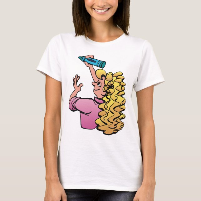 Lekfull flicka med krita t shirt (Framsida)