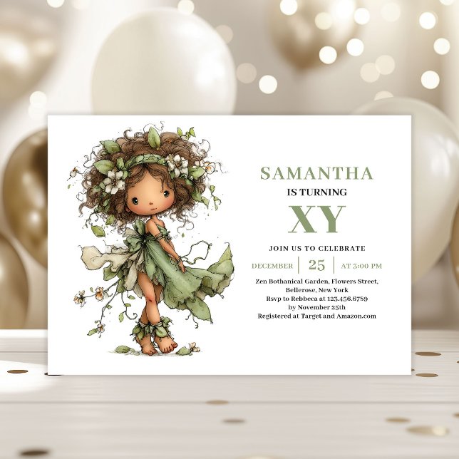 Lekfull födelsedagsinbjudan för älva-flicka i past inbjudningar (Whimsical Fairy Girl Birthday Pastel Green Invitation)