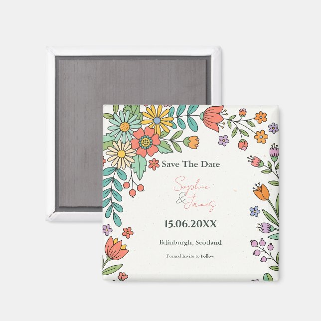 Lekfull Folk Floral Spara Datum Magnet (Front/Back)