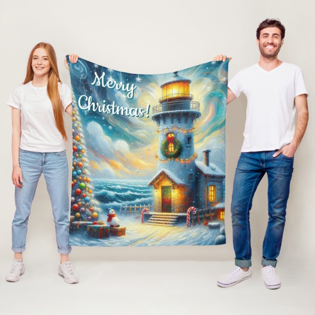 Lekfull fyr och träd kusthögtidblues fleecefilt (På plats)