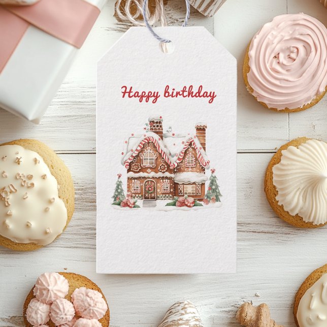 Lekfull Gingerbread-hus-födelsedag Presentetikett (Skapare uppladdad)