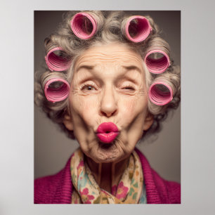 Lekfull glamour i rosa curlers poster
