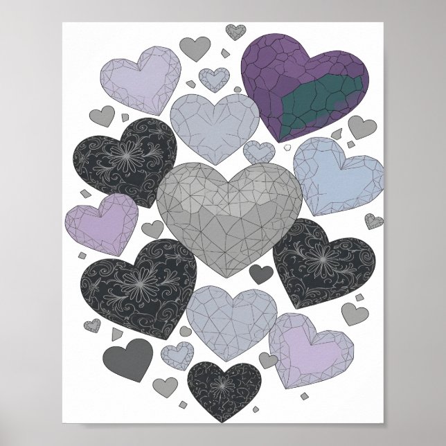 Lekfull Grå HJÄRTAN AV KÄRLEK Slogandesign Poster (Framsidan)