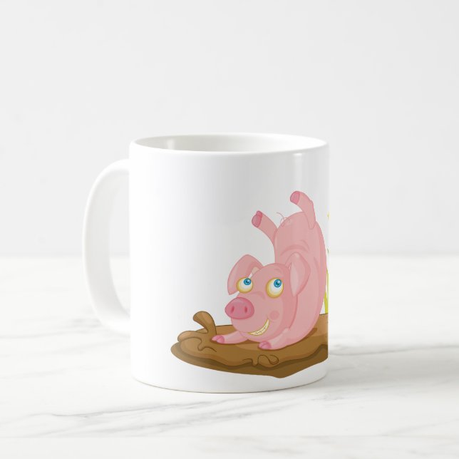 Lekfull gris i lera Rolig gårdsdjur Kaffemugg (Framsida vänster)