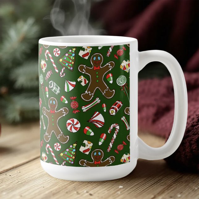 Lekfull Grön Festlig Pepparkaks Godis Mönster Kaffemugg (Skapare uppladdad)
