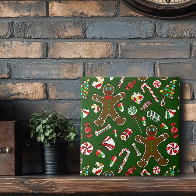 Lekfull Grön Festlig Pepparkaks Godis Mönster Kakelplatta (Skapare uppladdad)