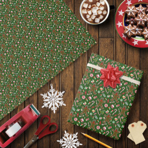 Lekfull Grön Festlig Pepparkaks Godis Mönster Presentpapper