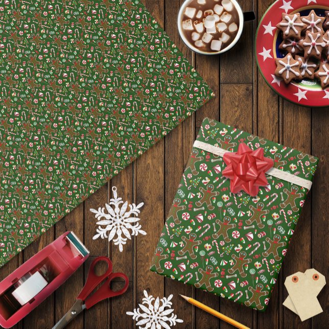 Lekfull Grön Festlig Pepparkaks Godis Mönster Presentpapper (Skapare uppladdad)