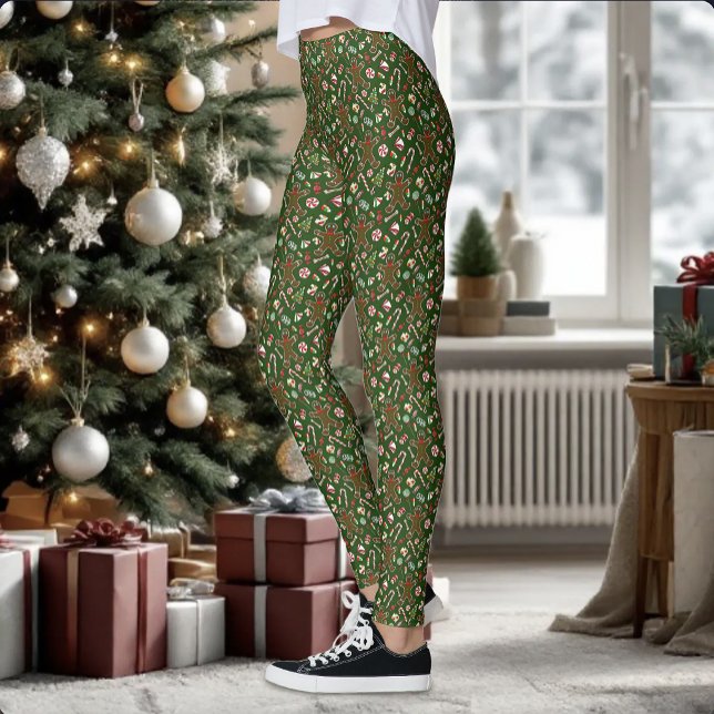 Lekfull Grön Festlig Pepparkaks Godispåse Leggings (Skapare uppladdad)