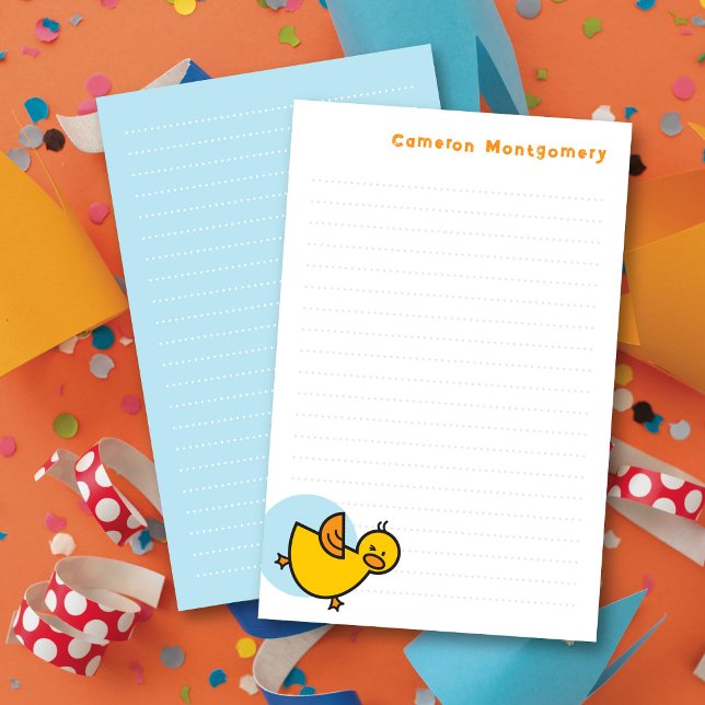 Lekfull gul ankunge blå prick barn tack brevpapper (Playful Yellow Baby Duck And Blue Dot Kid's Thank You Lined Stationery Paper @ fatfatin_mini_me)