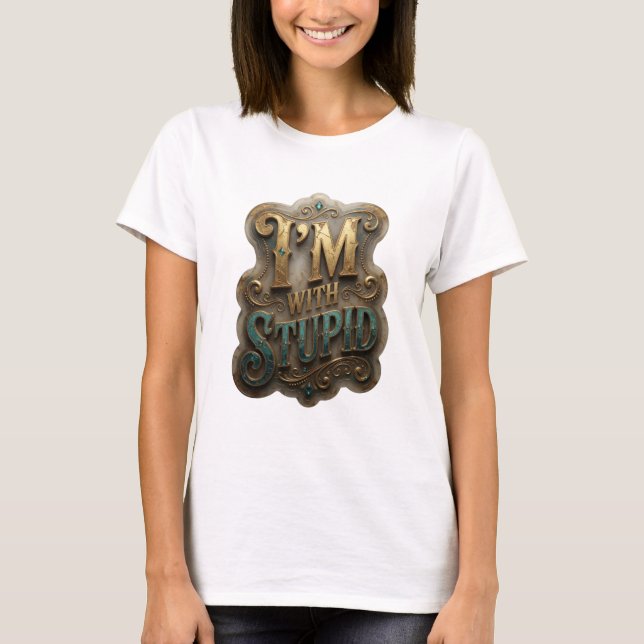 Lekfull gul JAG ÄR MED DUMSKALLE Textdesign T Shirt (Framsida)